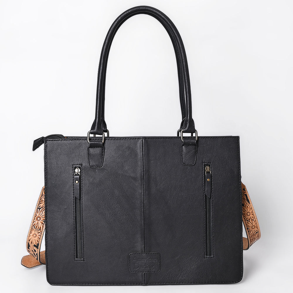 American Darling Genuine Leather Hand-Tooled Floral Quilted Tote Bag Shoulder Purse with YKK Zipper - 12in X 16in