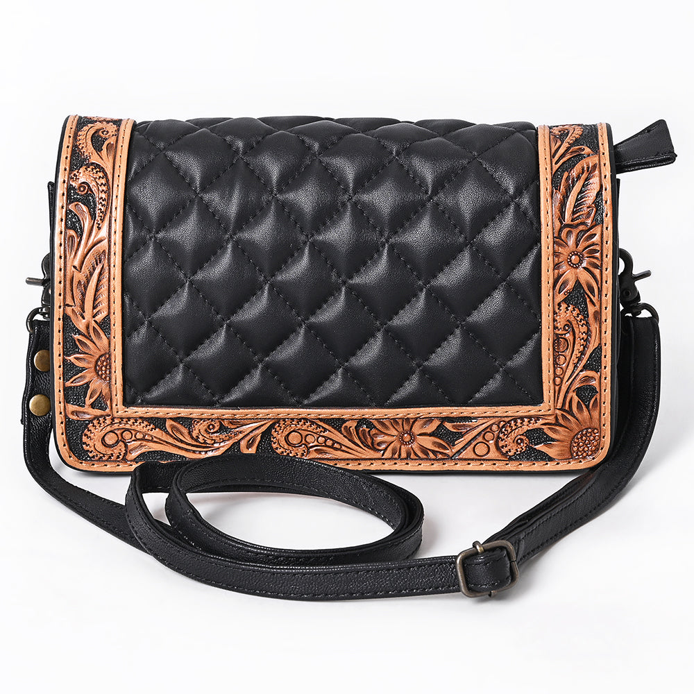 American Darling Genuine Leather Hand-Tooled Floral Quilted Organiser Bag Crossbody with YKK Zipper