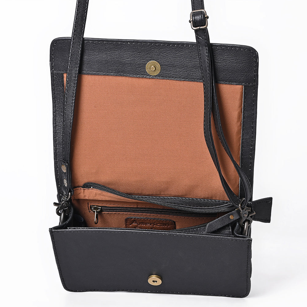 American Darling Genuine Leather Hand-Tooled Floral Quilted Organiser Bag Crossbody with YKK Zipper