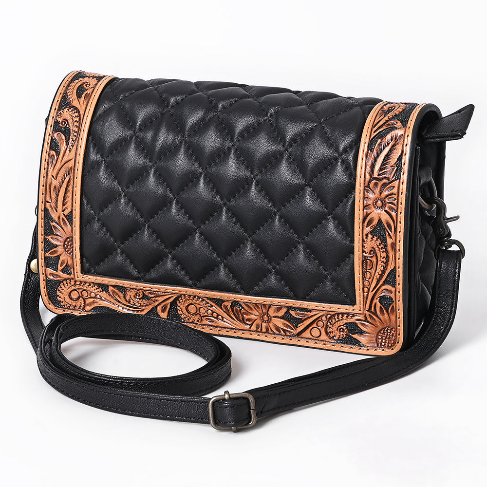 American Darling Genuine Leather Hand-Tooled Floral Quilted Organiser Bag Crossbody with YKK Zipper
