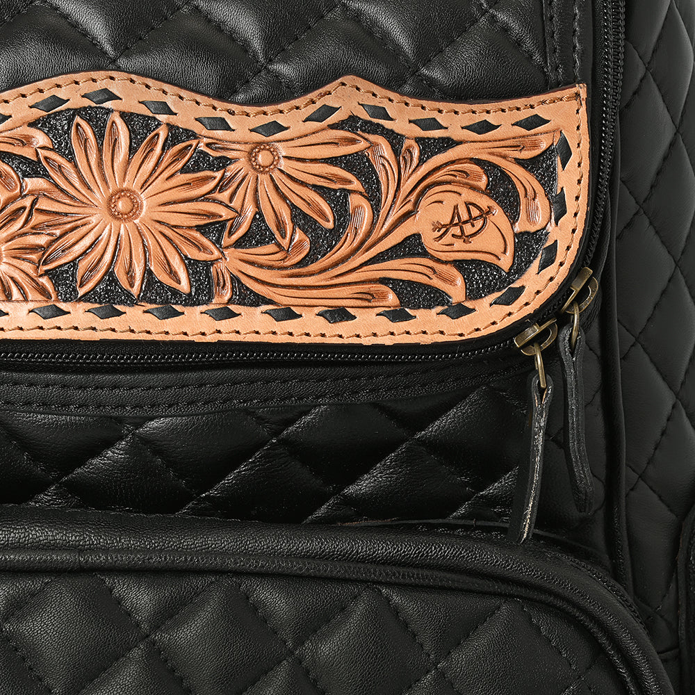 American Darling Genuine Leather Hand-Tooled Floral Quilted Backpack Bag Travel Purse with YKK Zipper