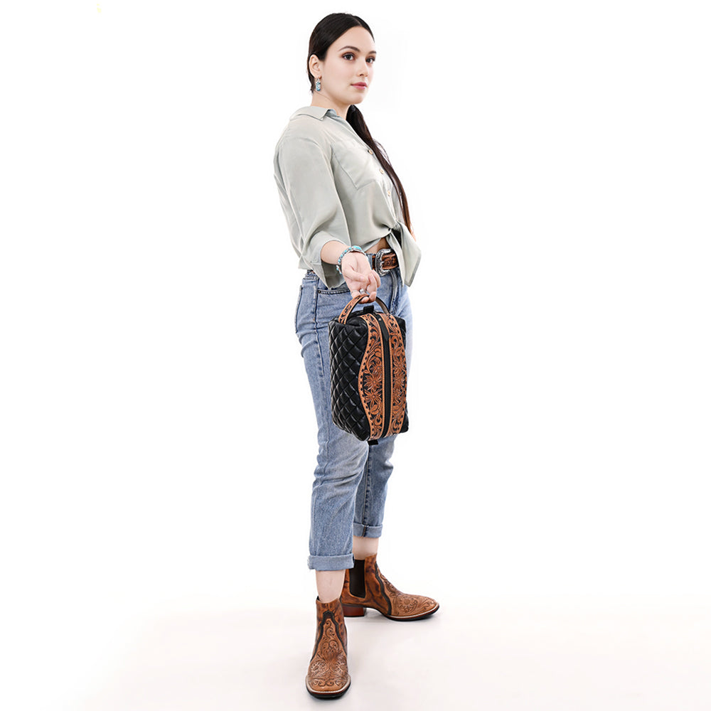 American Darling Toiletry Hand Tooled Genuine Western Leather Women Bag
