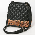 American Darling Western Cross Body Bag Handcrafted from Quilted & Hand-Tooled Genuine Leather | Floral Carved Accent, Buckstitch & YKK Zipper
