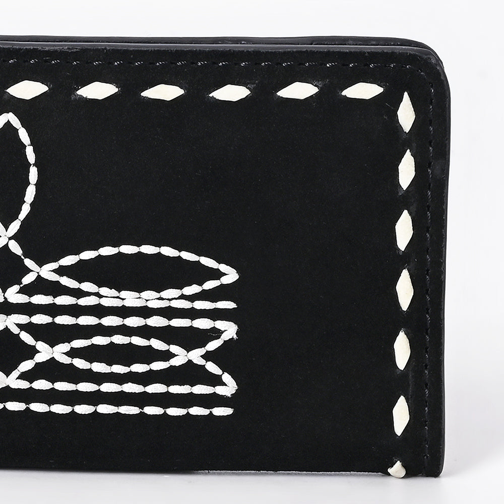 American Darling Western Black Clutch Bag Handcrafted from Genuine Suede Leather | Boot Stitched Design, Buckstitch Trim & Multi-Compartment Interior