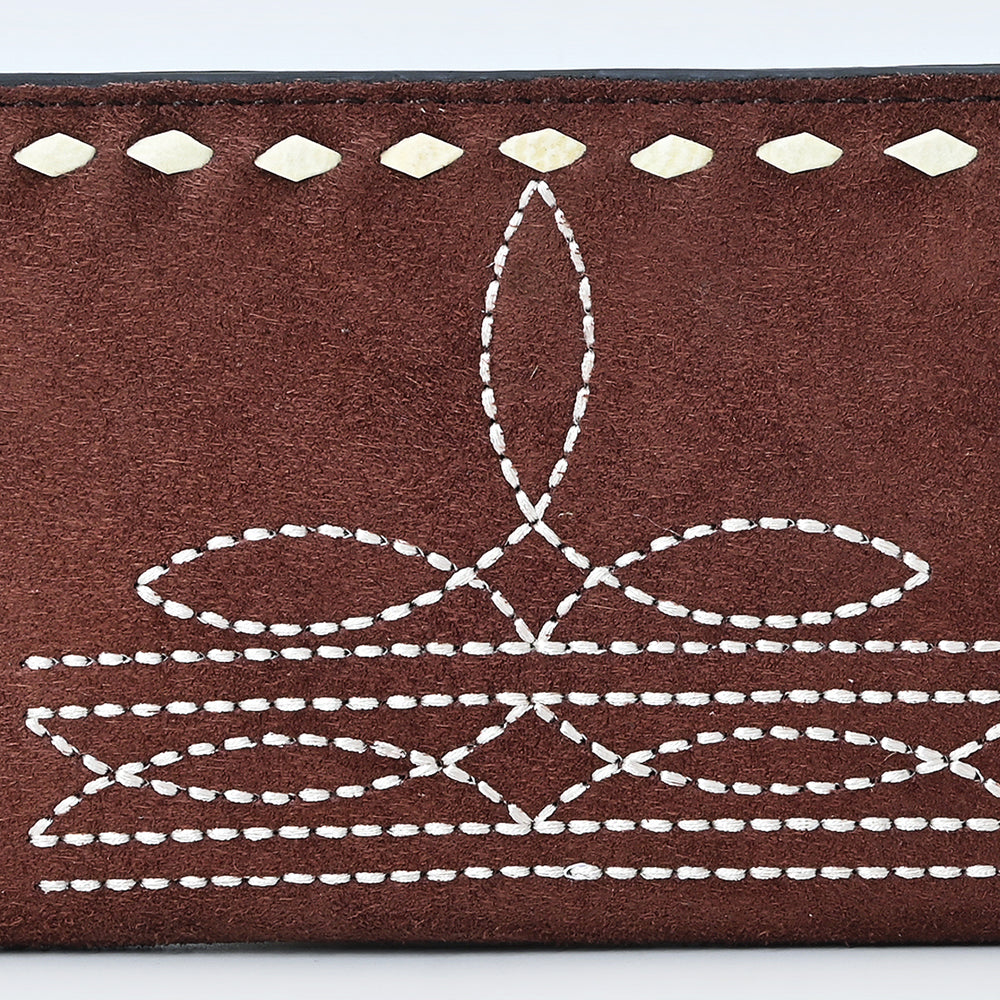 American Darling Western Black Clutch Bag Handcrafted from Genuine Suede Leather | Boot Stitched Design, Buckstitch Trim & Multi-Compartment Interior