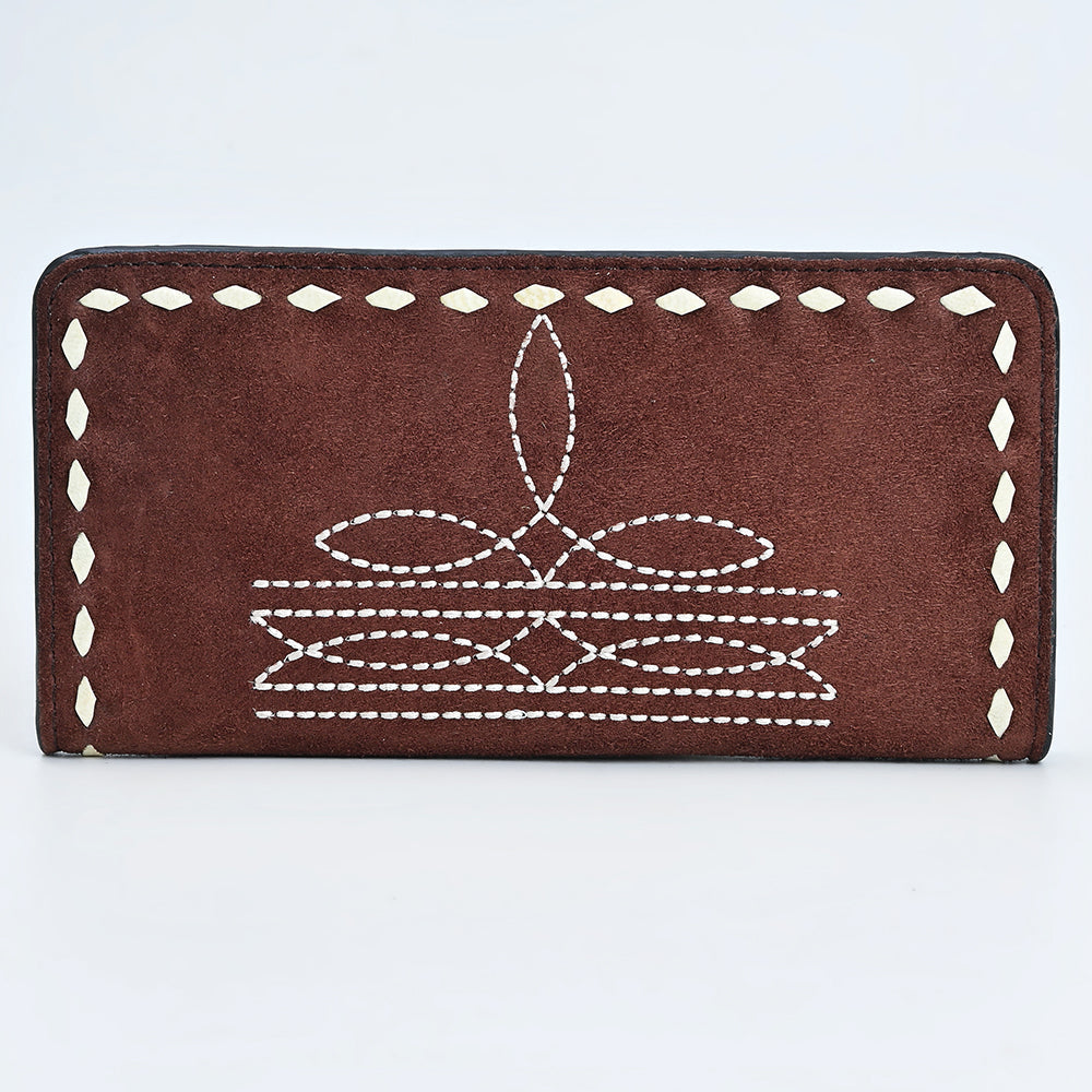 American Darling Western Black Clutch Bag Handcrafted from Genuine Suede Leather | Boot Stitched Design, Buckstitch Trim & Multi-Compartment Interior