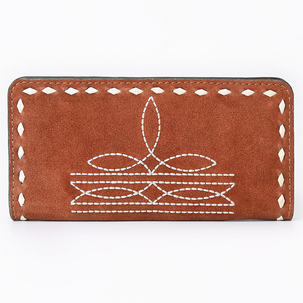American Darling Western Black Clutch Bag Handcrafted from Genuine Suede Leather | Boot Stitched Design, Buckstitch Trim & Multi-Compartment Interior