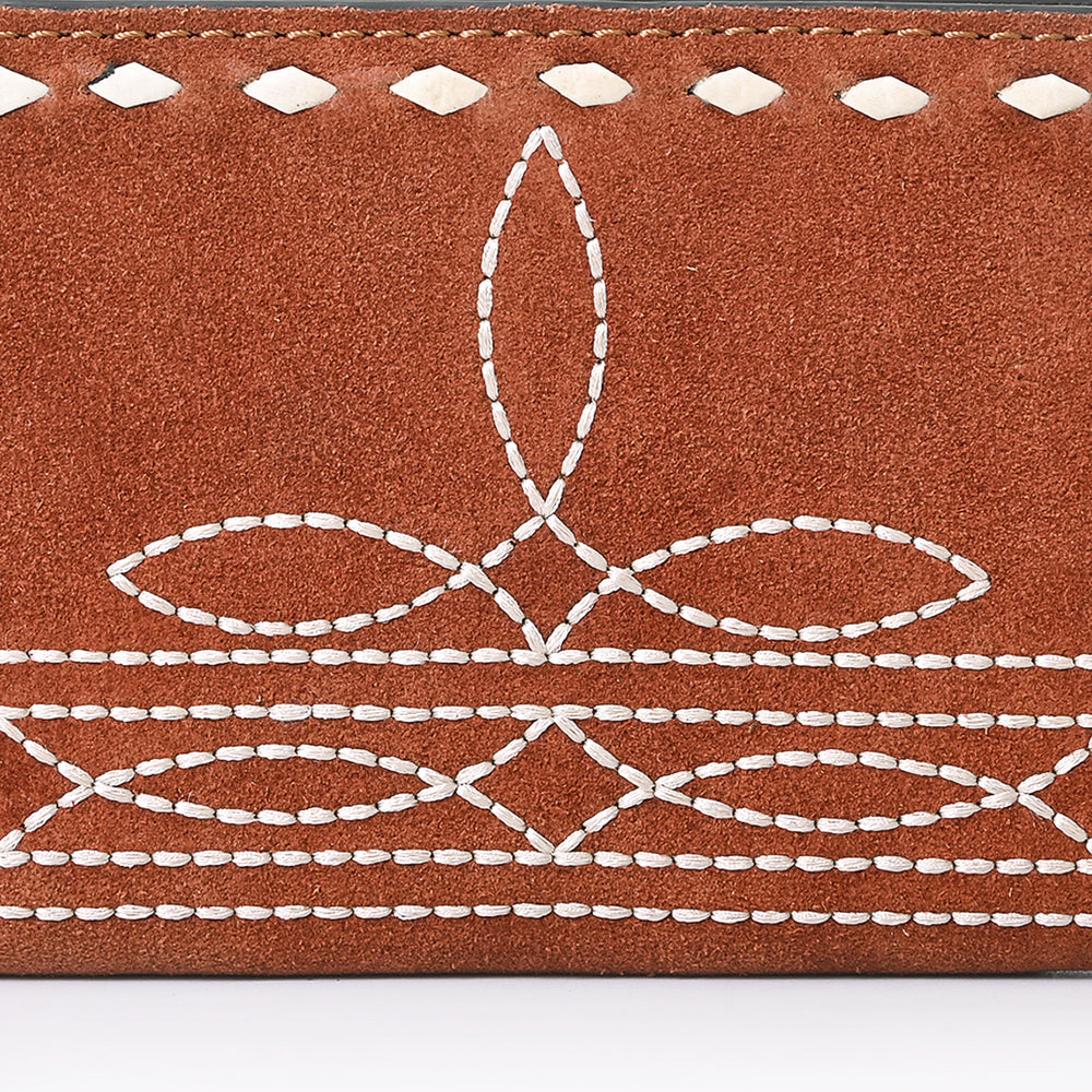 American Darling Western Black Clutch Bag Handcrafted from Genuine Suede Leather | Boot Stitched Design, Buckstitch Trim & Multi-Compartment Interior