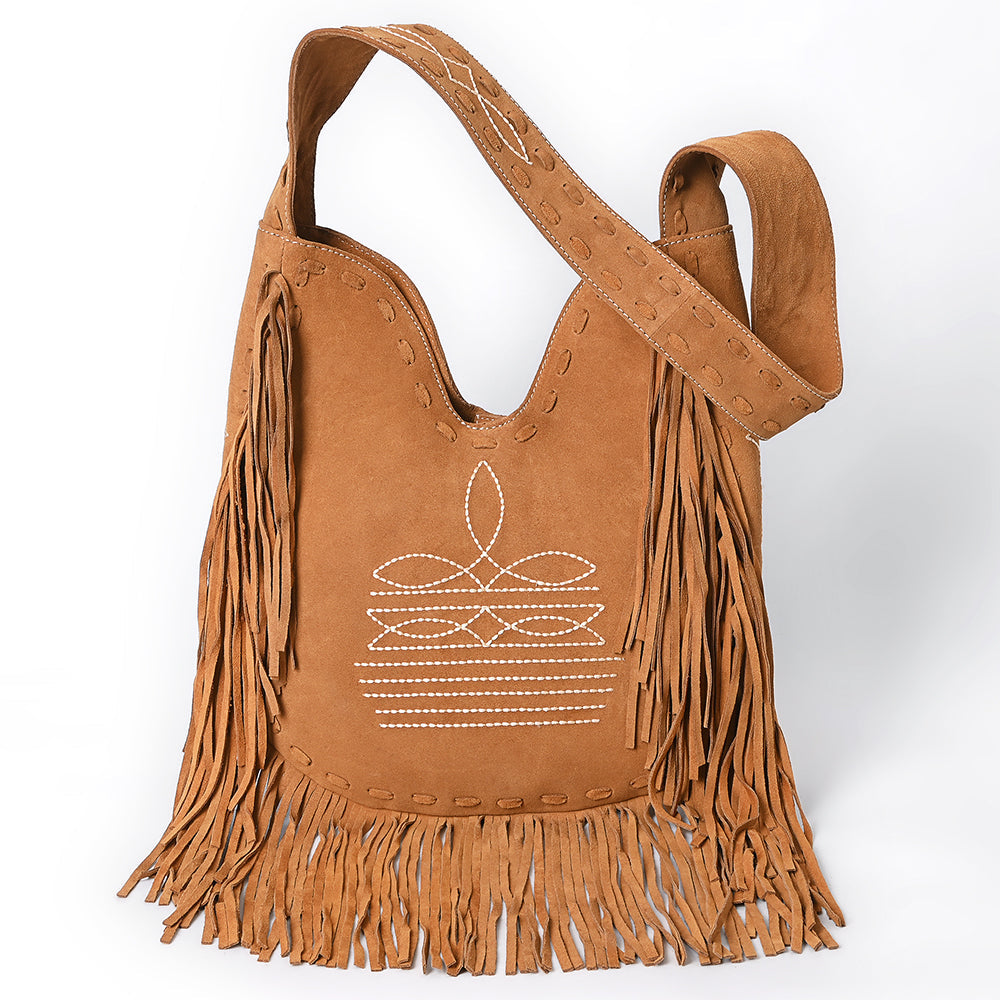 American Darling Women's Fringe Boot Stitched Genuine Leather Large Cross body Bag Eco-Friendly Full Grain Western Purse