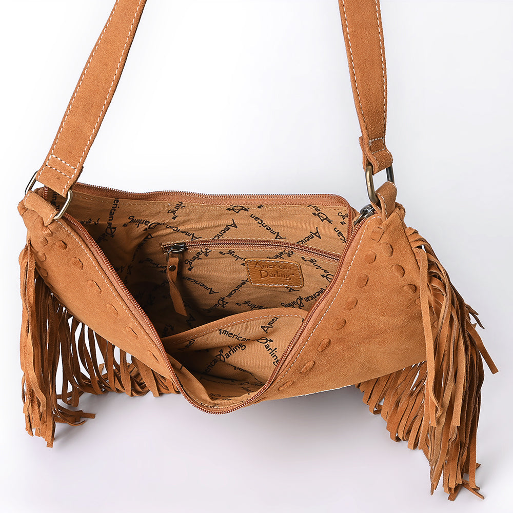 American Darling Women's Fringe Boot Stitched Genuine Leather Large Cross body Bag Eco-Friendly Full Grain Western Purse