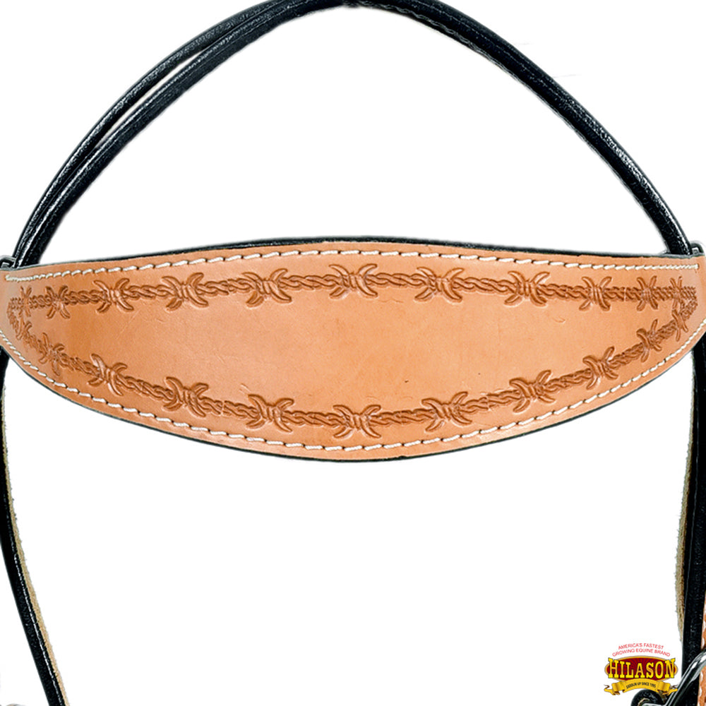 HILASON Western Horse Headstall Breast Collar Set Tack Genuine American Leather Barb Wire Tan