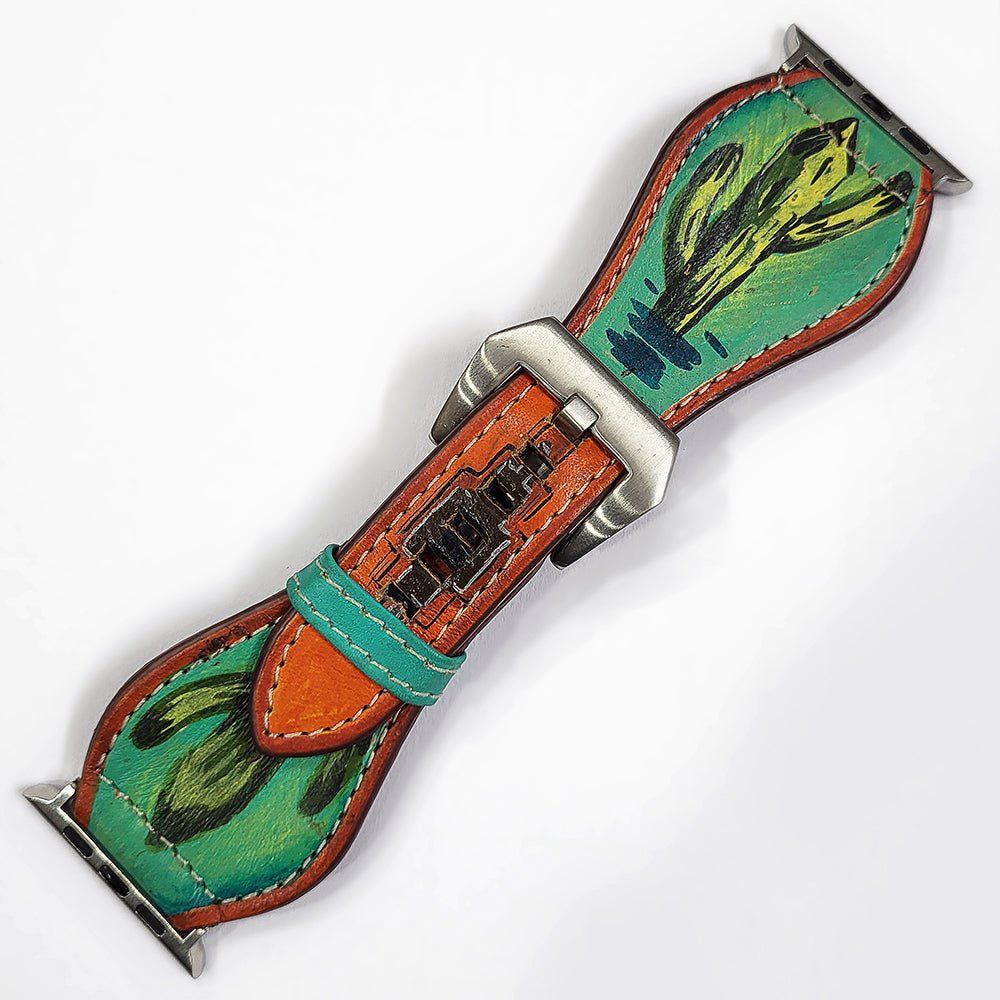 American Darling Hand Tooled I watch Strap Genuine Leather With Beautiful Cactus Painted Smart
