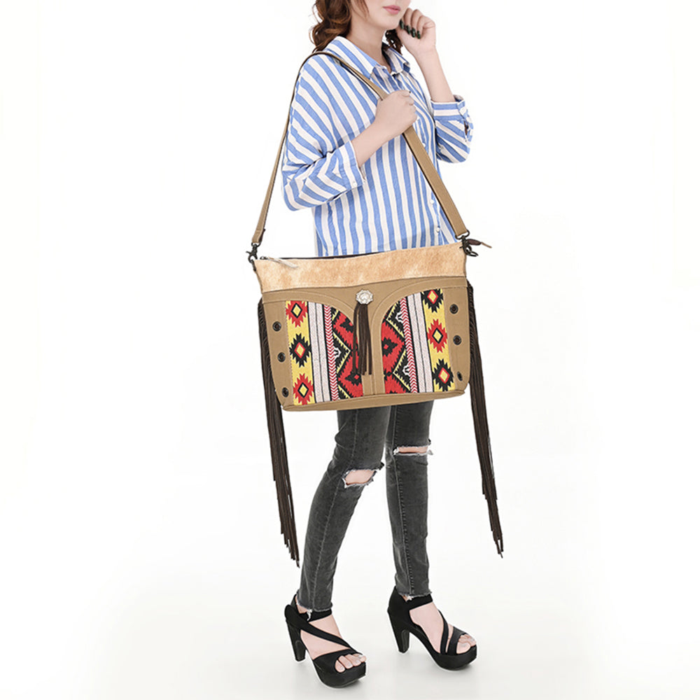 OHLAY Clutch Hair On Upcycled Canvas Genuine Leather Women Bag Western Handbag Purse