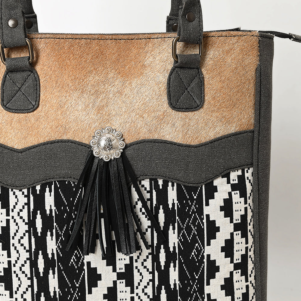 Ohlay Tote Upcycled Canvas Hair-On Genuine Leather