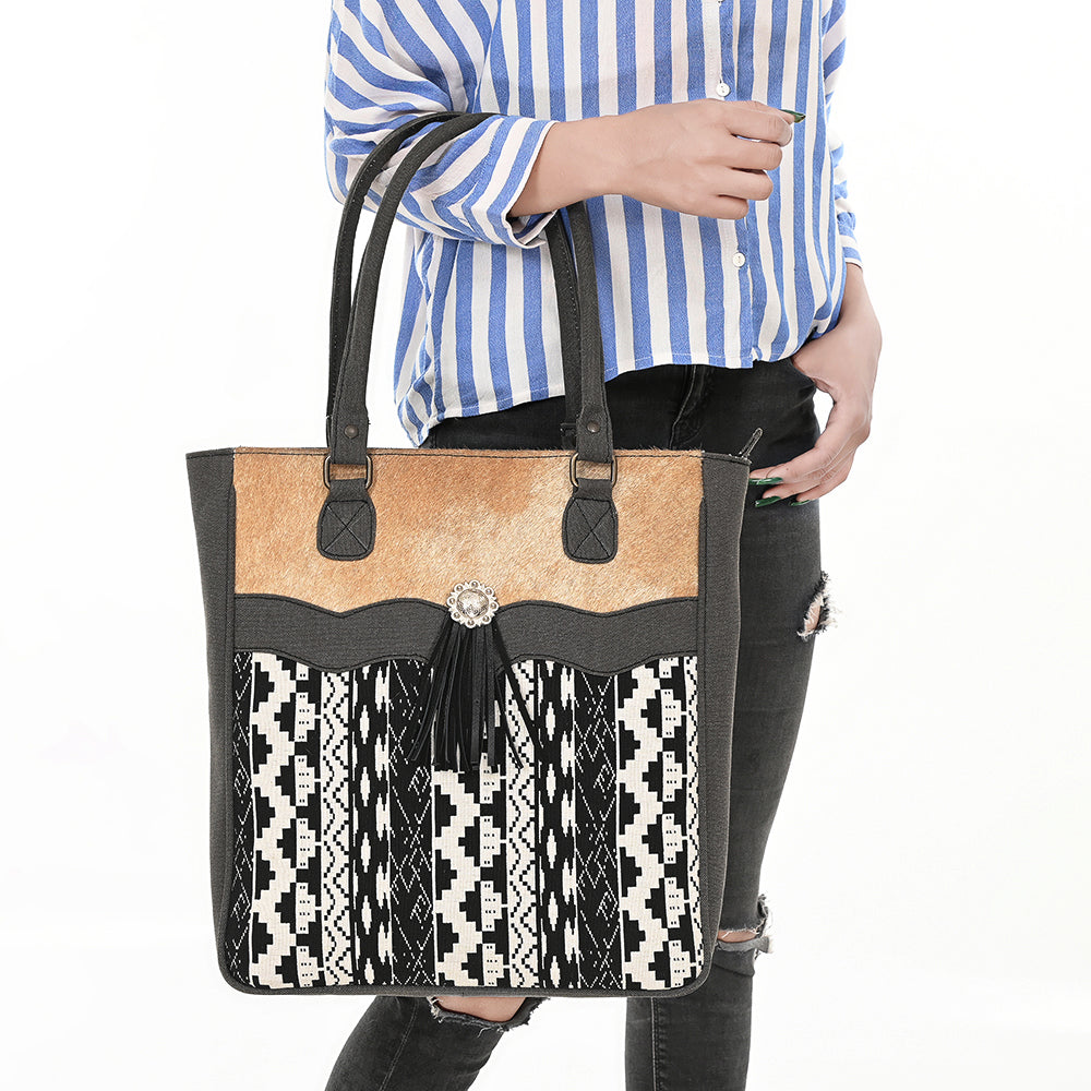 Ohlay Tote Upcycled Canvas Hair-On Genuine Leather