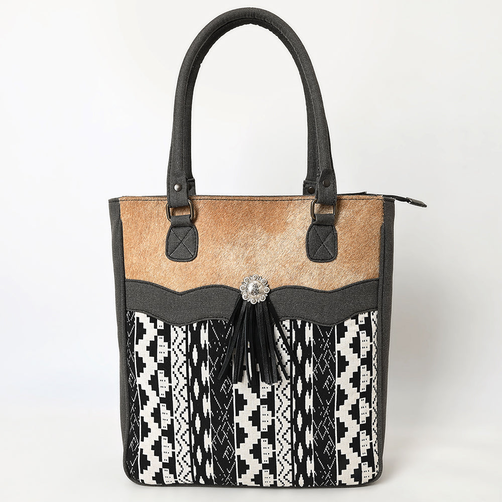 Ohlay Tote Upcycled Canvas Hair-On Genuine Leather