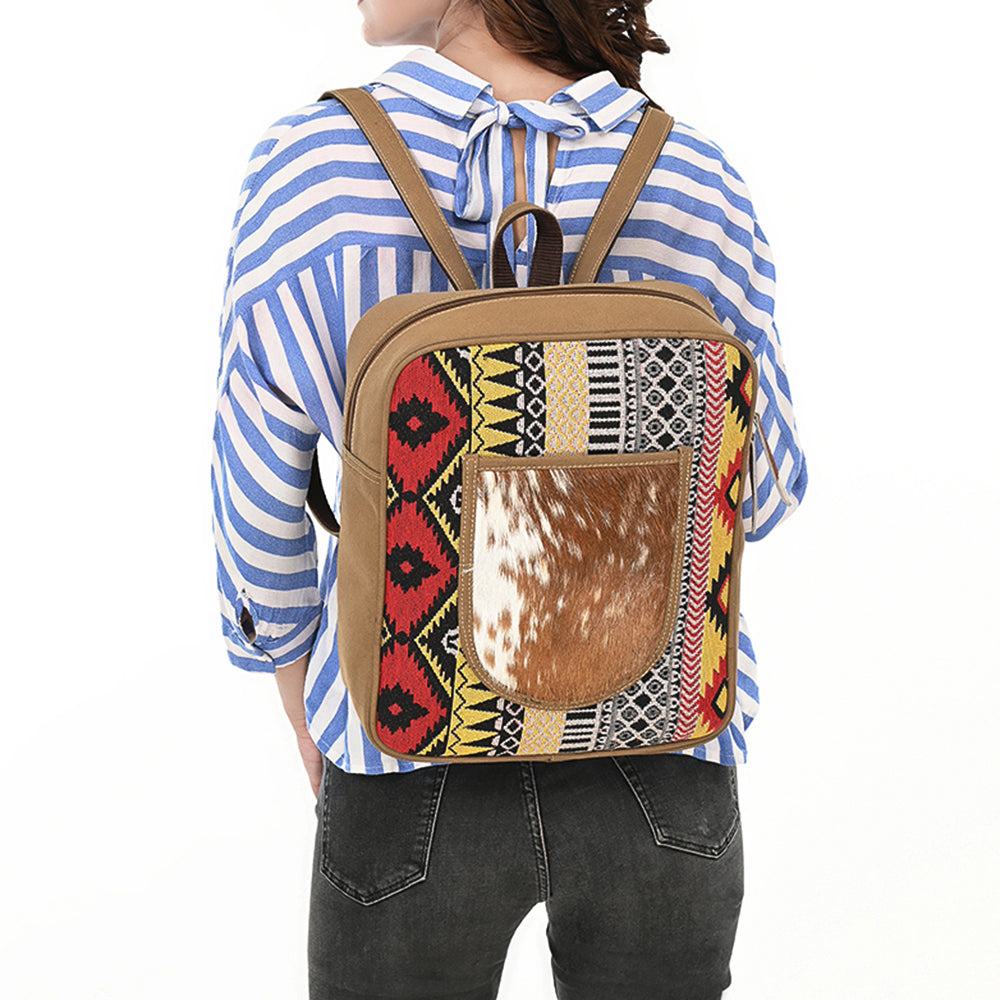 OHLAY Upcycled Canvas Hair-On Leather Backpack