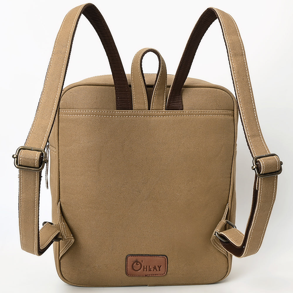 OHLAY Upcycled Canvas Hair-On Leather Backpack