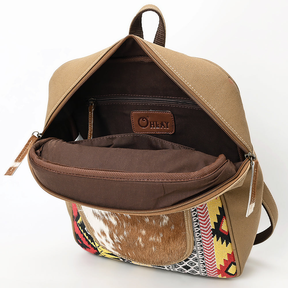 OHLAY Upcycled Canvas Hair-On Leather Backpack