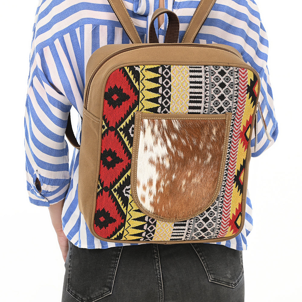 OHLAY Upcycled Canvas Hair-On Leather Backpack