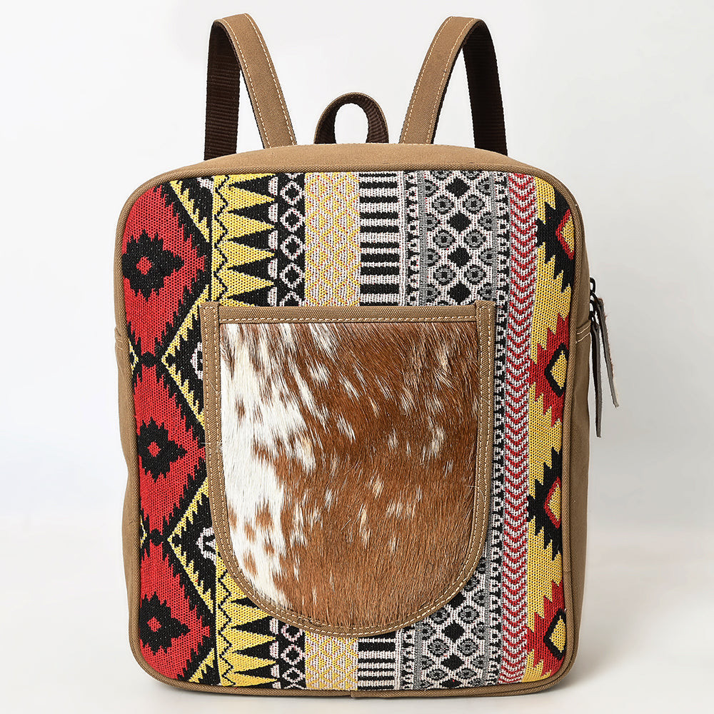 OHLAY Upcycled Canvas Hair-On Leather Backpack