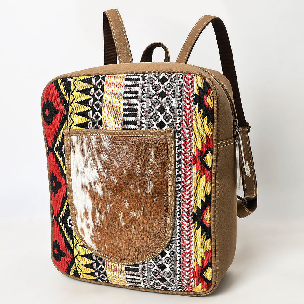 OHLAY Upcycled Canvas Hair-On Leather Backpack