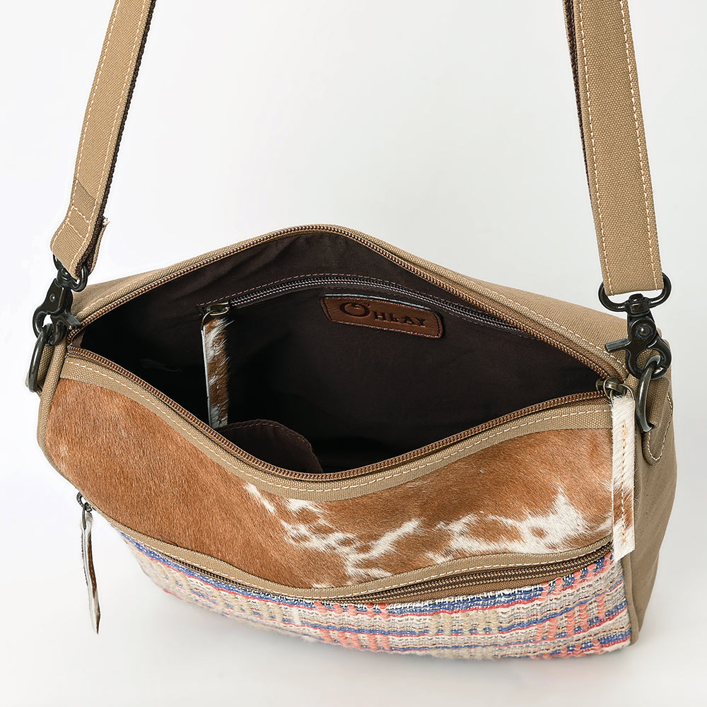 Ohlay Crossbody Hair-On Upcycled Canvas Genuine Leather