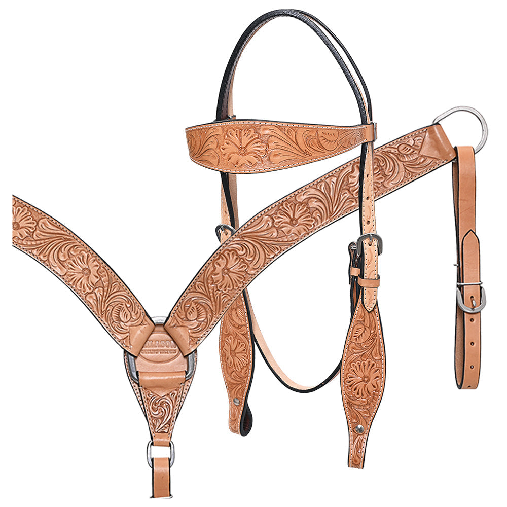 HILASON Western Horse Headstall Breast Collar Set Tack Genuine American Leather Floral Tan