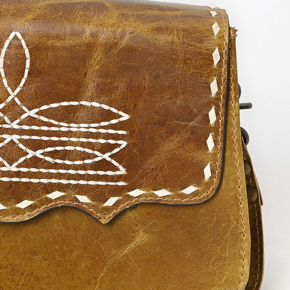 American Darling Small Western Cross Body Bag Handcrafted from Genuine Leather | Boot Stitched Flap, Buckstitch Trim & YKK Zipper