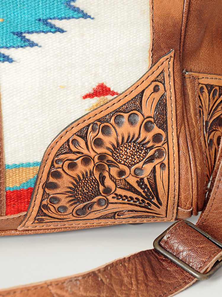 American Darling Duffel Saddle Blanket Hand Tooled Genuine Leather Western Women Bag | Handbag Duffle Weekend Travel Bags for