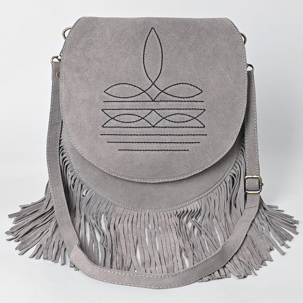 American Darling Boot Stitched Genuine Suede Leather Messenger Bag Genuine Western Fringe Crossbody Purse with YKK Zipper