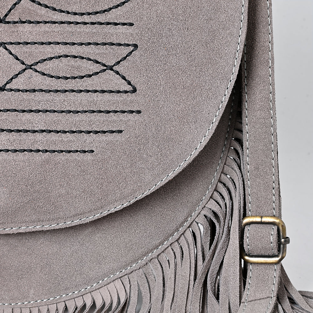 American Darling Boot Stitched Genuine Suede Leather Messenger Bag Genuine Western Fringe Crossbody Purse with YKK Zipper