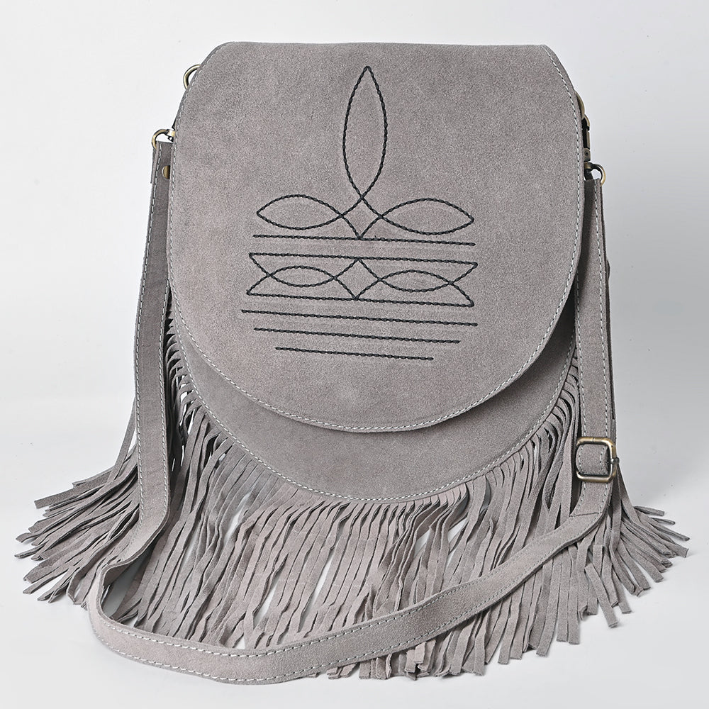 American Darling Boot Stitched Genuine Suede Leather Messenger Bag Genuine Western Fringe Crossbody Purse with YKK Zipper