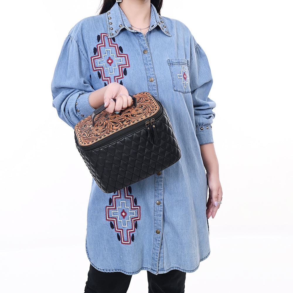 American Darling Jewelry Case Hand Tooled Hair-On Genuine Leather