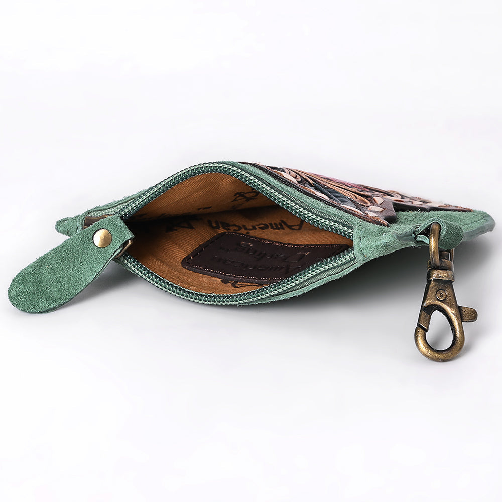 American Darling Women's Hand Tooled Floral Carved Genuine Leather Coin Purse Eco-Friendly Full Grain Western Wallet