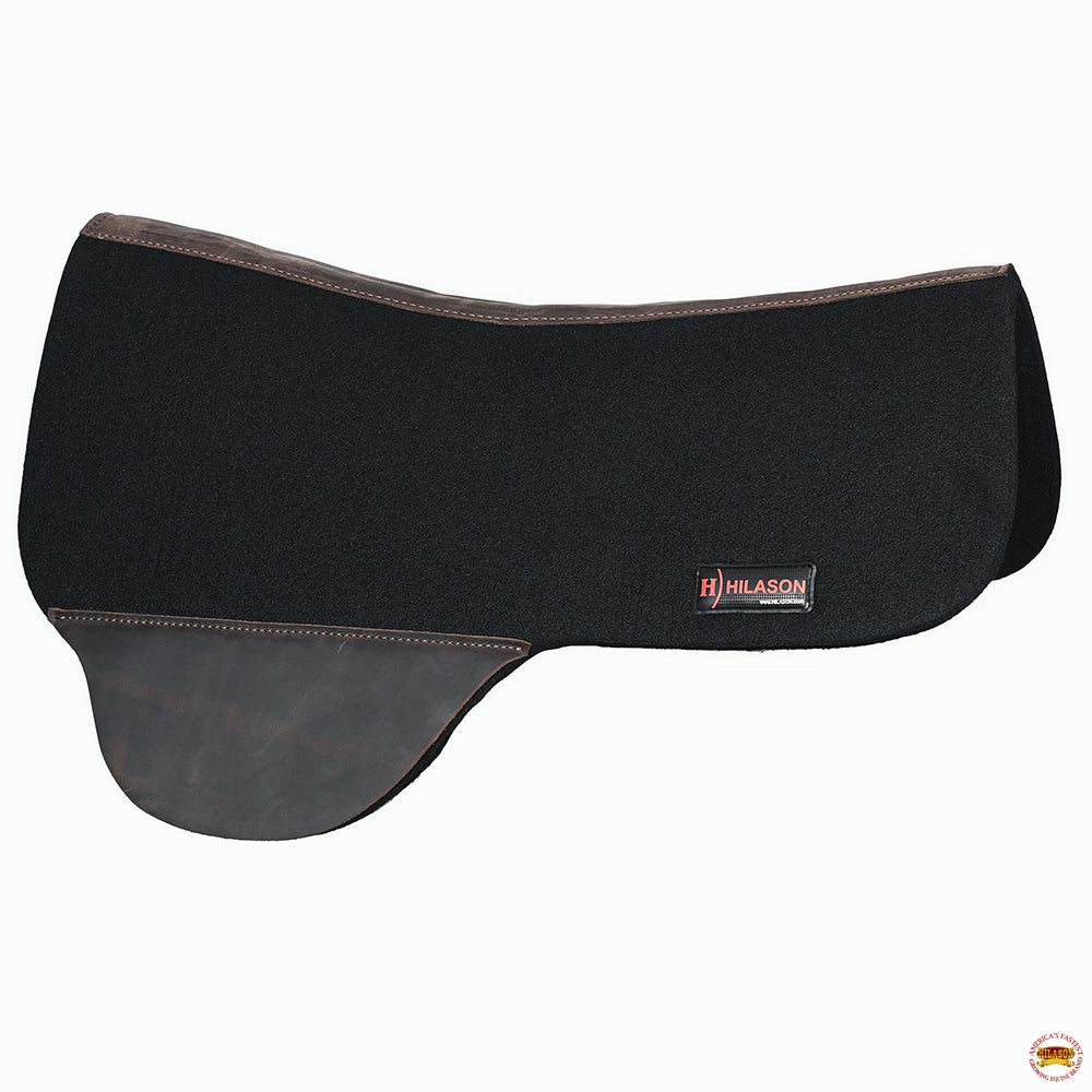 HILASON Western Wool Felt Round Contoured Horse Saddle Pad W/ Distressed Wear Leather | for Horses