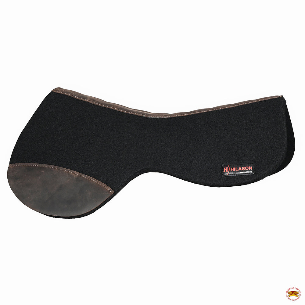 HILASON Western Wool Felt Round Contoured Horse Saddle Pad W/ Distressed Wear Leather | for Horses