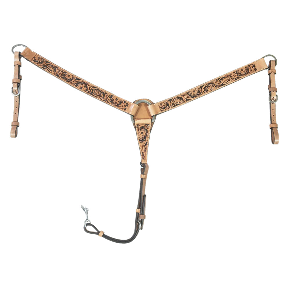 Hilason Western Hand-Tooled Leather Breast Collar — Tan