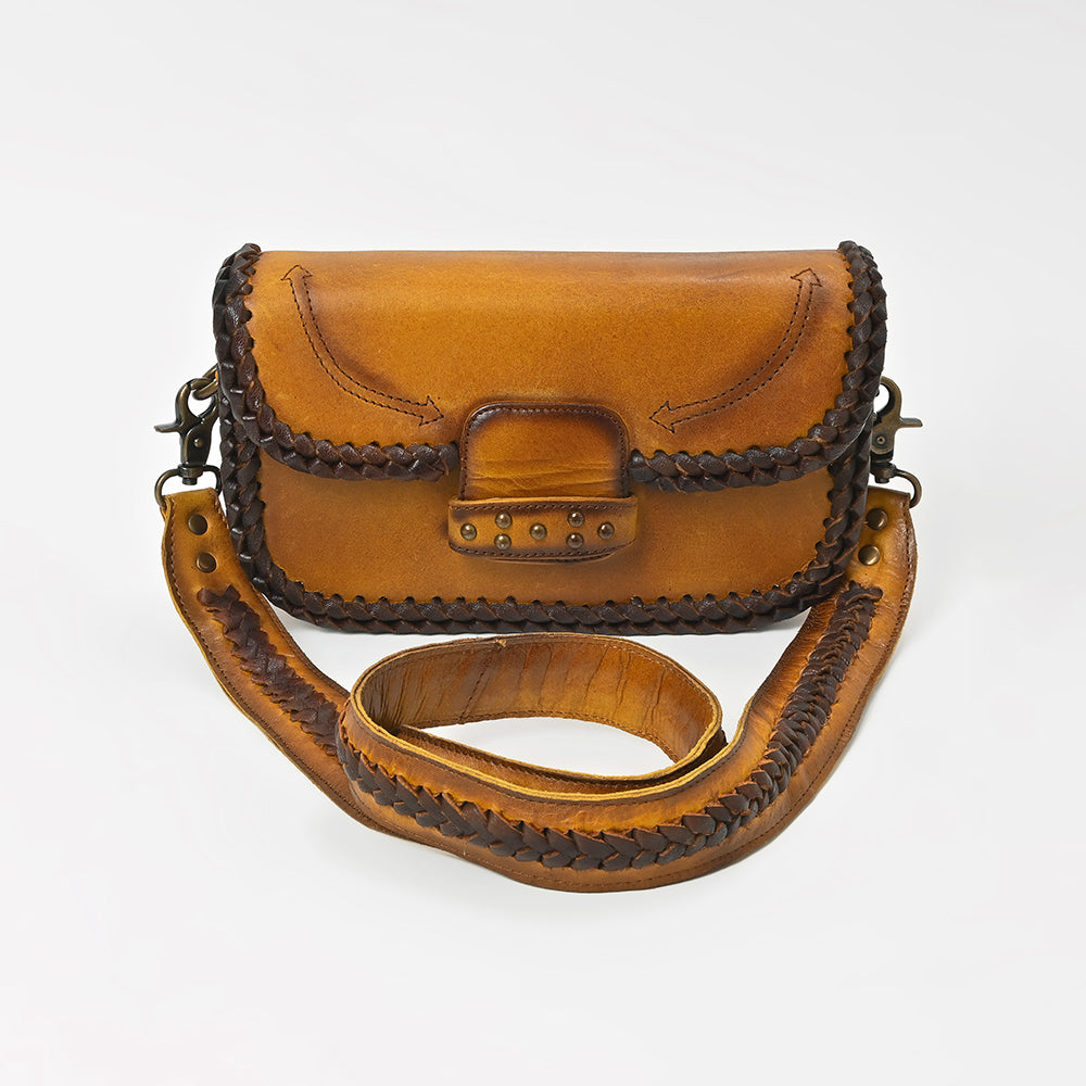 American Darling Handcrafted Western Leather Crossbody Bag for Women – Braided Trim Shoulder Purse