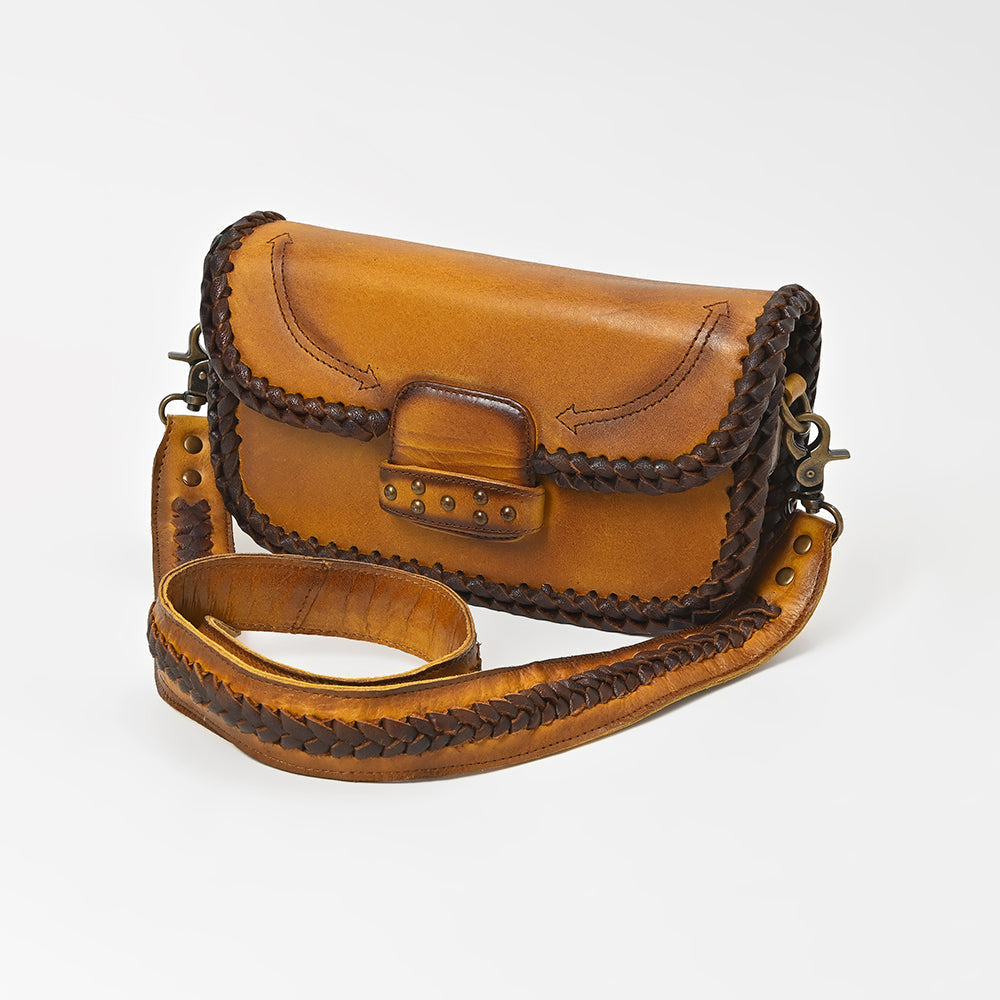 American Darling Handcrafted Western Leather Crossbody Bag for Women – Braided Trim Shoulder Purse