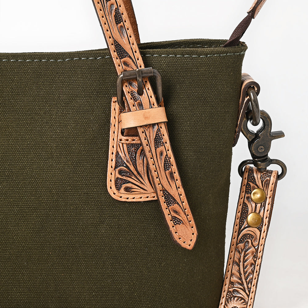 American Darling Crossbody Hand Tooled Oil Rustic Cotton Fabric Genuine Leather