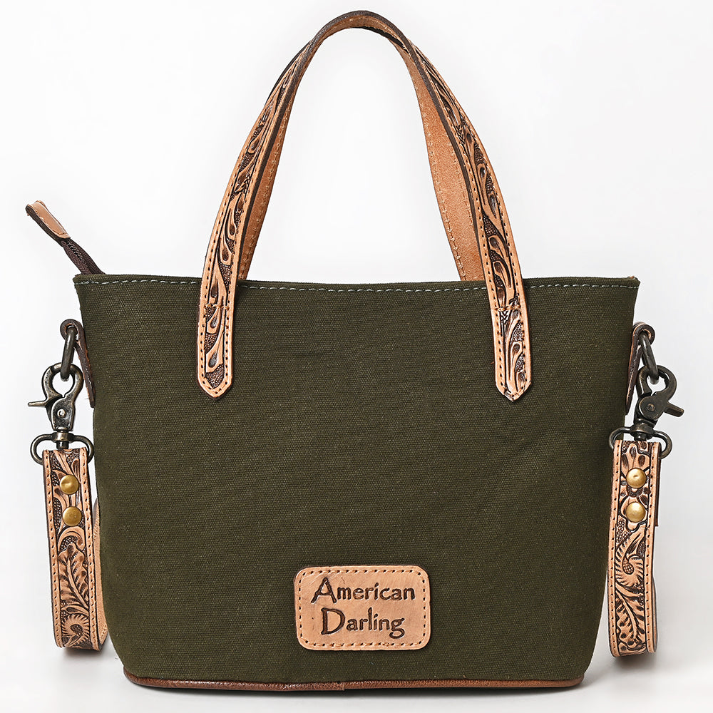 American Darling Crossbody Hand Tooled Oil Rustic Cotton Fabric Genuine Leather