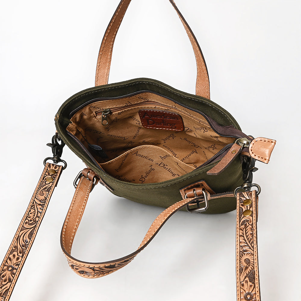 American Darling Crossbody Hand Tooled Oil Rustic Cotton Fabric Genuine Leather