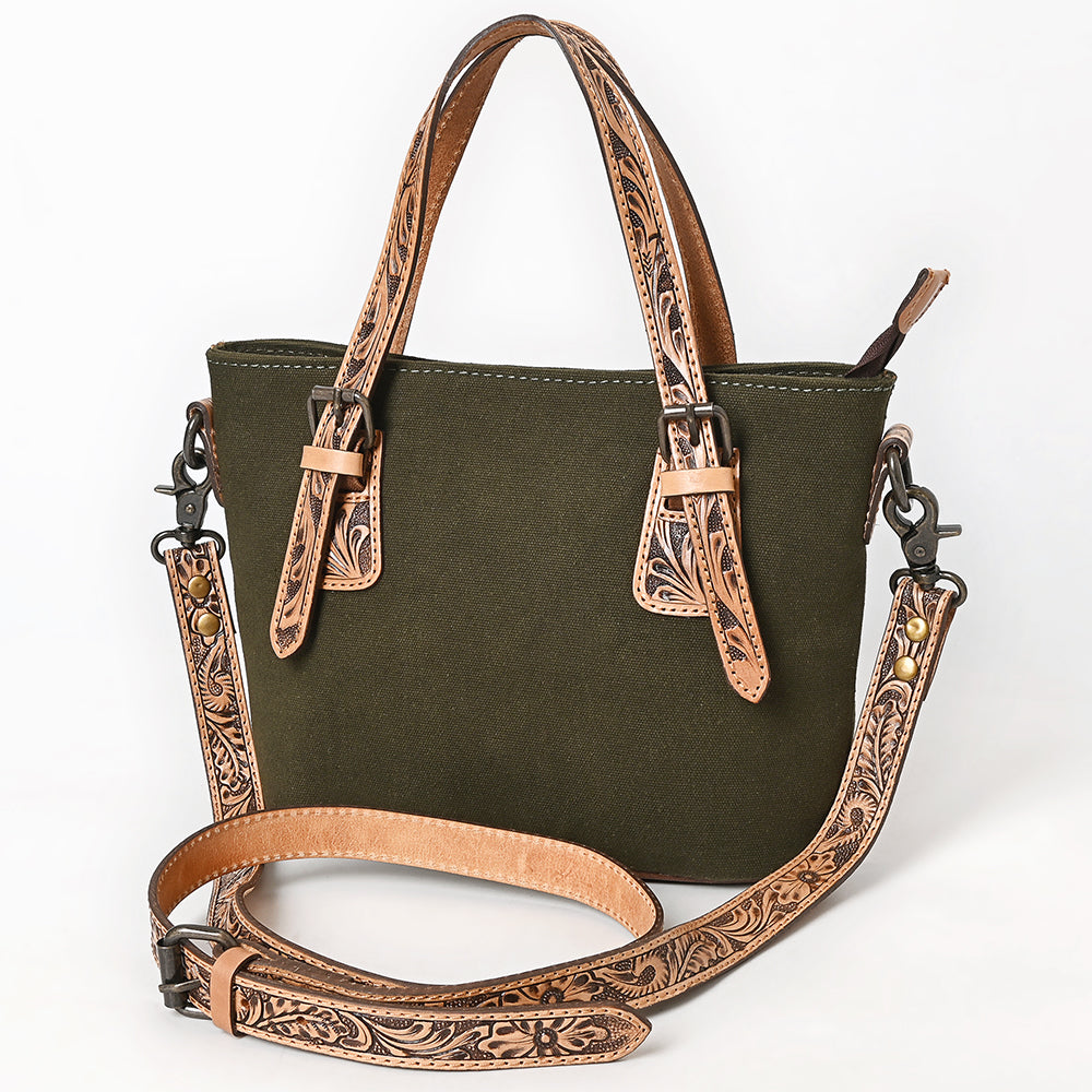 American Darling Crossbody Hand Tooled Oil Rustic Cotton Fabric Genuine Leather