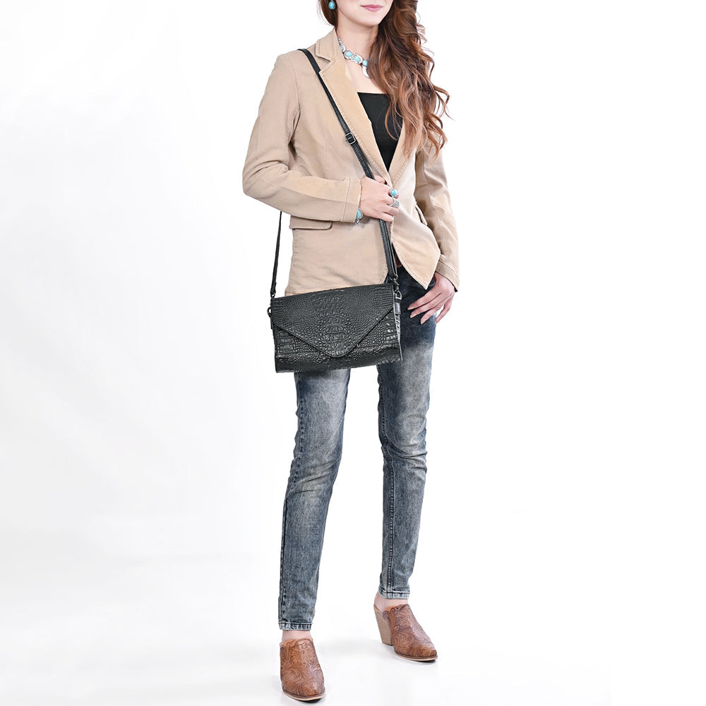 American Darling Women's Envelope Bag Western Crocodile Genuine Leather Handbag and Ladies Purse