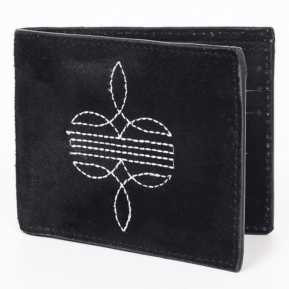 American Darling Suede Bifold Wallet with White Stitch Design