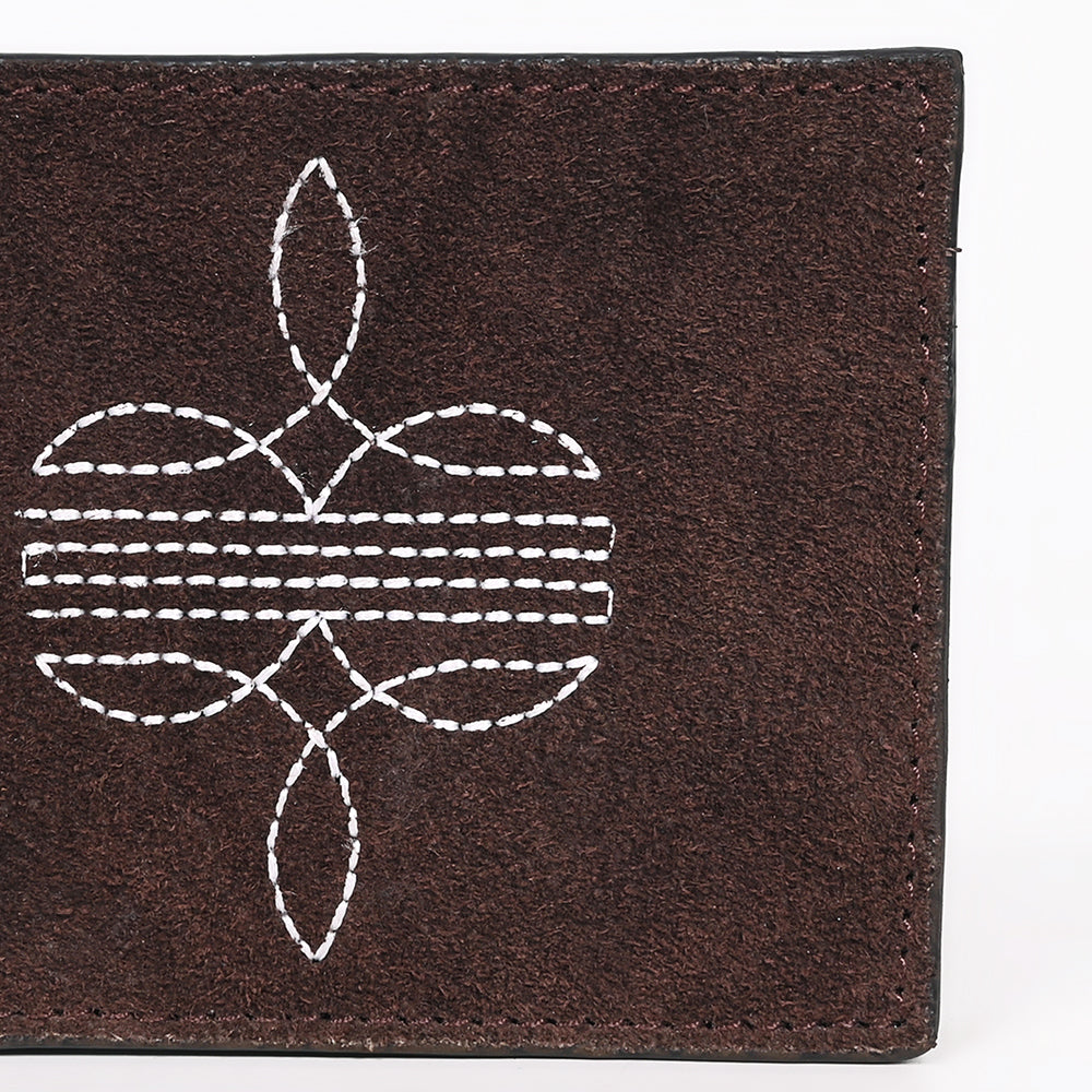 American Darling Suede Bifold Wallet with White Stitch Design