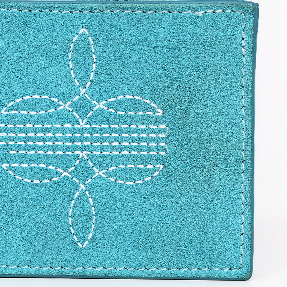 American Darling Suede Bifold Wallet with White Stitch Design