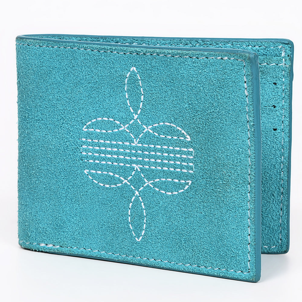 American Darling Suede Bifold Wallet with White Stitch Design