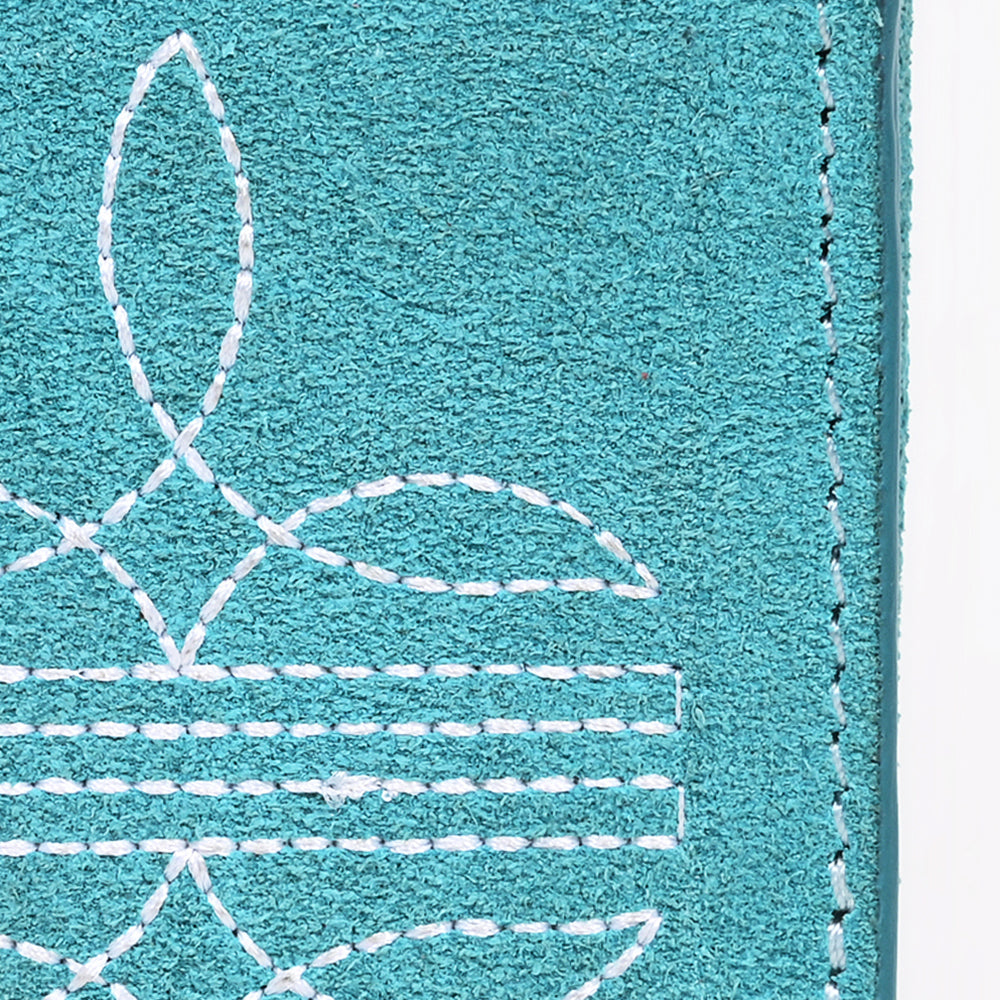 American Darling Suede Card Wallet with White Stitch Design